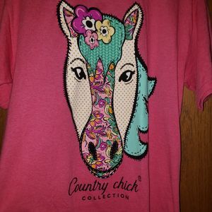 Womens Country Chic Collection Pink Graphic Tee Medium Short Sleeve T-shirt